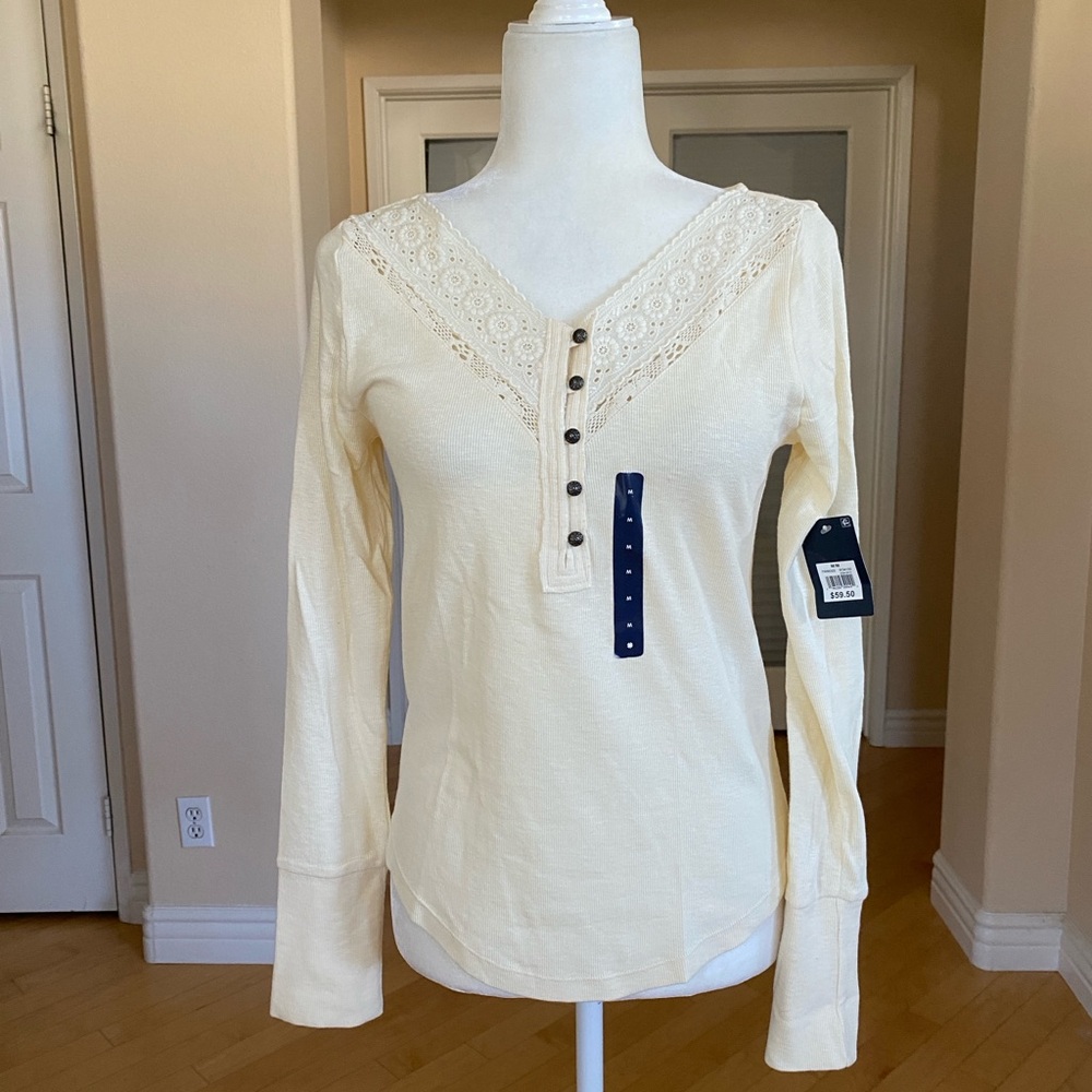 NWT MSRP $59 Lucky Brand Cream Eyelet Lace Long Sleeve Top